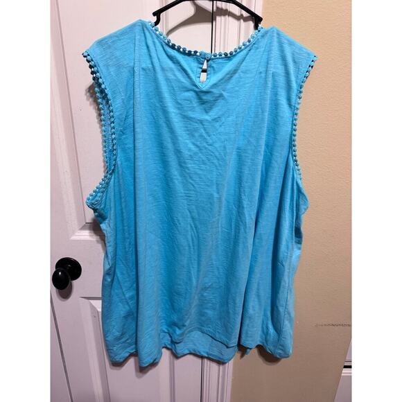 St. John's Bay Womens Teal Blue Cotton Sleeveless Tank Top Shirt Plus Sz 4X - Picture 4 of 7